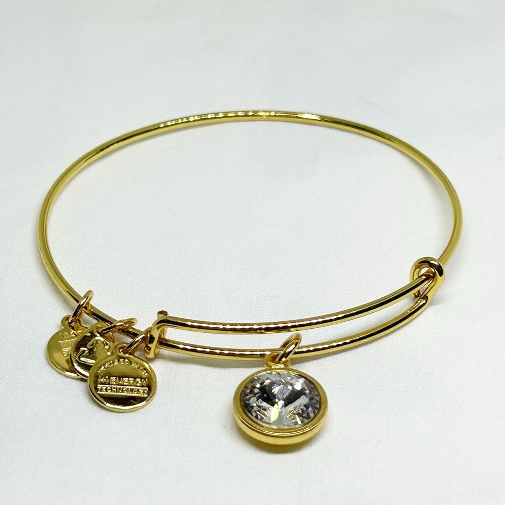 Alex and Ani Shiny Gold Tone Clear Rhinestone April Birthstone Bracelet